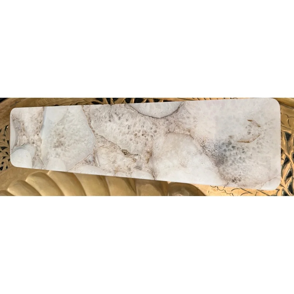 BIDK Home Natural Agate Stone Rectangular Decorative Tray Neutral Earth Tones